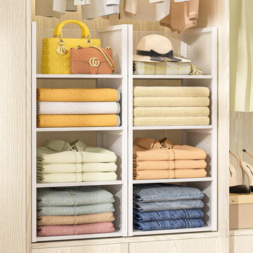 4-Tier Stackable Closet Organizers and Storage Basket, Wire Clothes Shelf Organizer Bins, Sweater Storage for