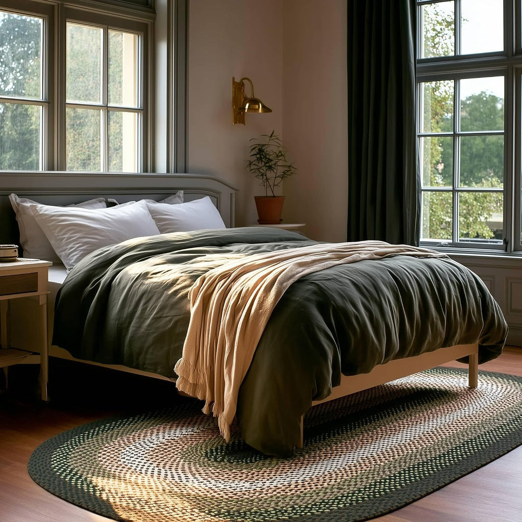 5x7 Green Oval Braided Rug - Cotton Braided Rugs for Farmhouse Style Bedrooms and Living Rooms - Area Rug for 6