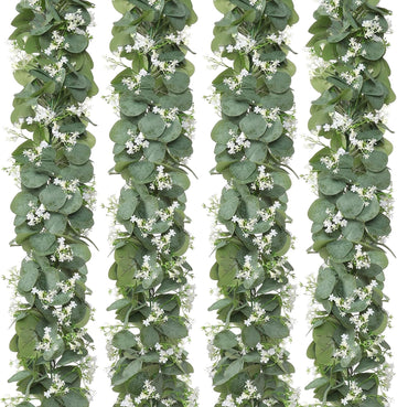 Eucalyptus Garland with White Flowers 4 Packs 5.9Ft Artificial Plants Vines - Set of 236