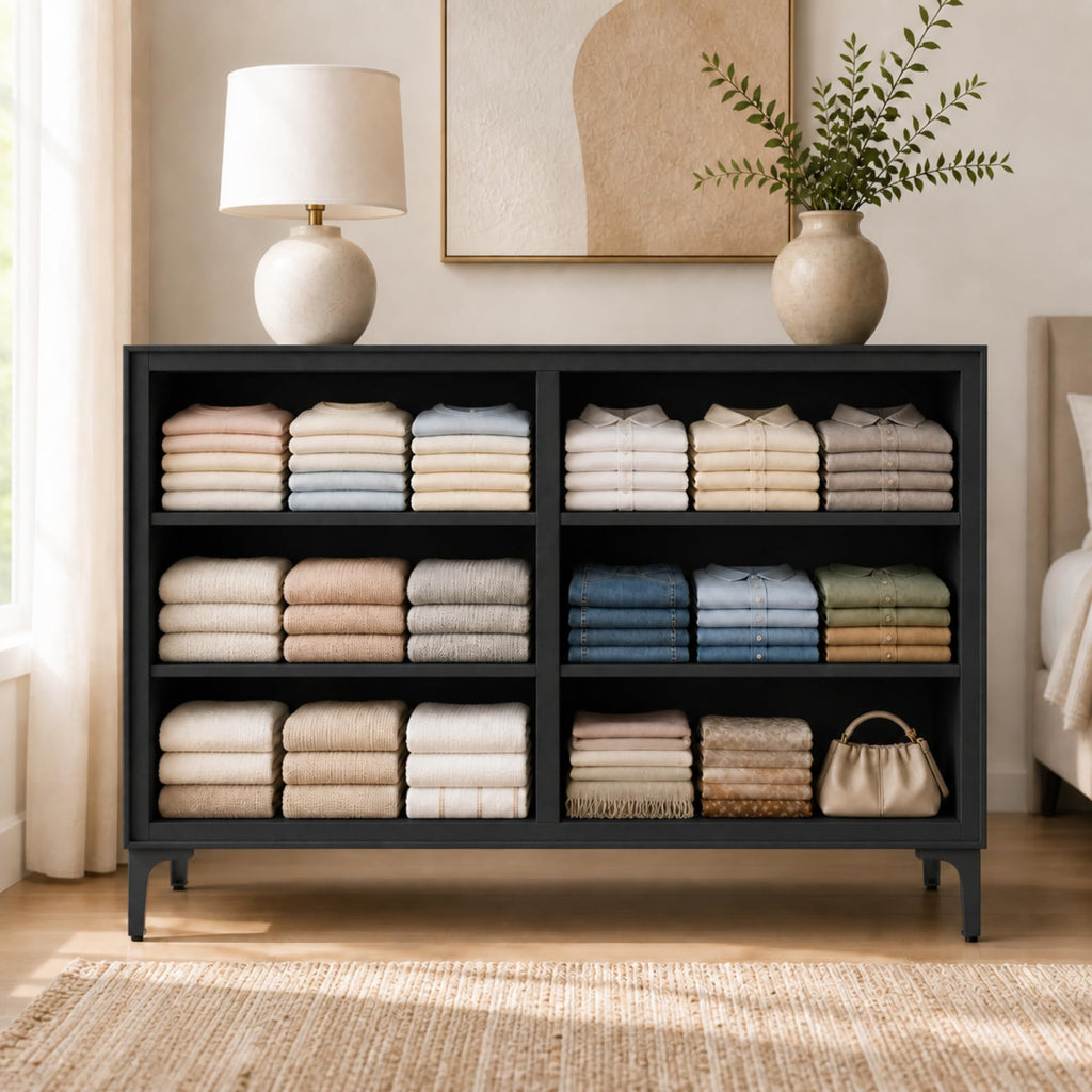 Naima 6-Drawer Premium Fabric Dresser, Waterproof, Black