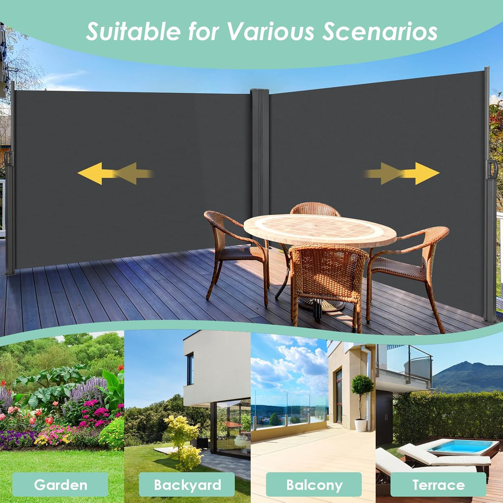 236" x 71" Retractable Side Awning, Patio Privacy Screen | UV Resistant Waterproof Patio Retractable Side Screen for