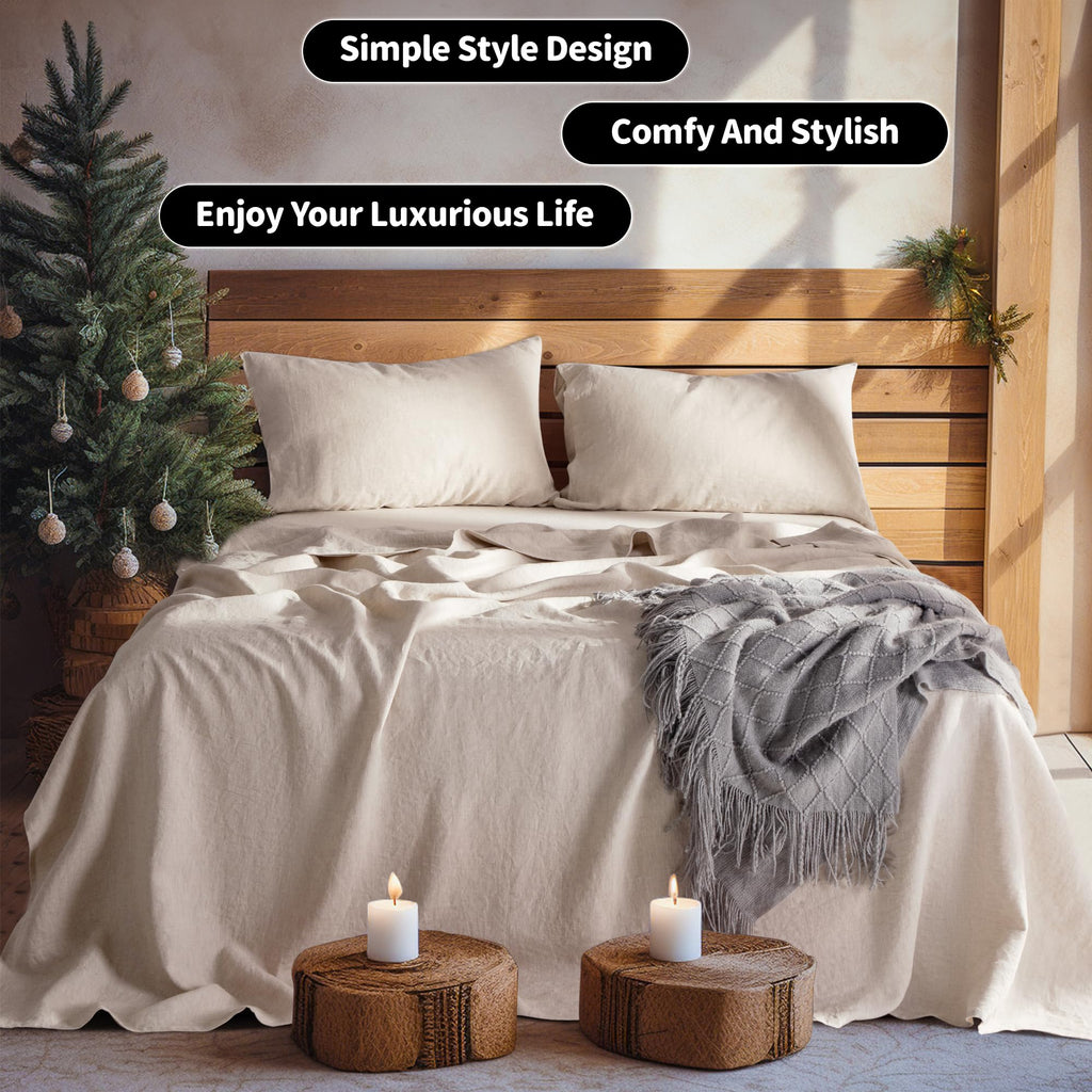 100% French Pure Linen Sheet Set 4Pcs, 16" Deep Pocket
