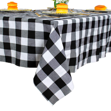 Checked Square Tablecloth 54x54-Inch Black and White Buffalo Plaid Tablecloth Washable Cotton Table Cover Gingham
