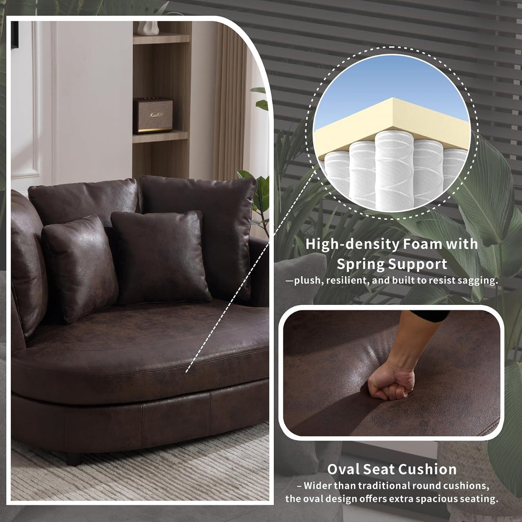 54.9''W Oversized Accent Barrel Chair, Upholstered Faux Leather Comfy Couch Sofa with 5 Pillows, Studio, Brown.