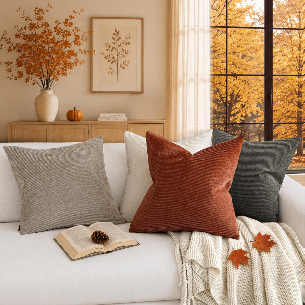 Fall Decorative Throw Pillow Covers Pack of 2, 26x26 Inch Rust