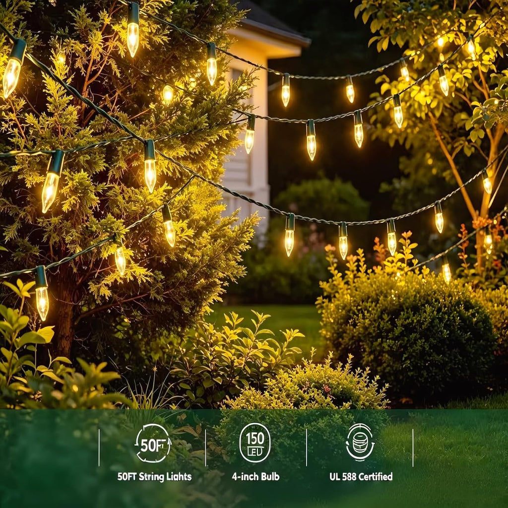 150 LED Warm White Christmas Lights, UL Certified and Commercial Grade Green Wire String Lights 50 Ft, for Indoor
