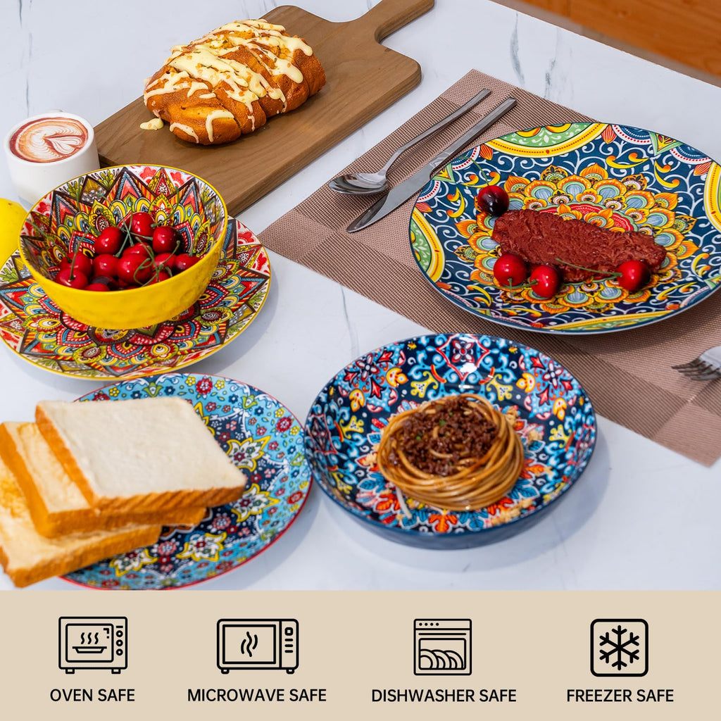 Dinnerware Set, Service for 4, Plates and Bowls Set, Ceramic Dishes Set for 4, Microwave and Dishwasher Safe, Scratch