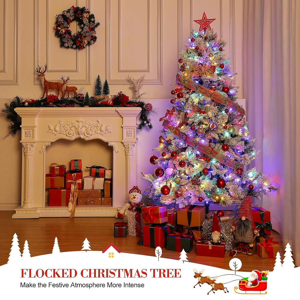 6ft Christmas Decorations Realistic Snow-Flocked Pine Christmas Tree - Premium PVC & PE Construction with 850 Branch