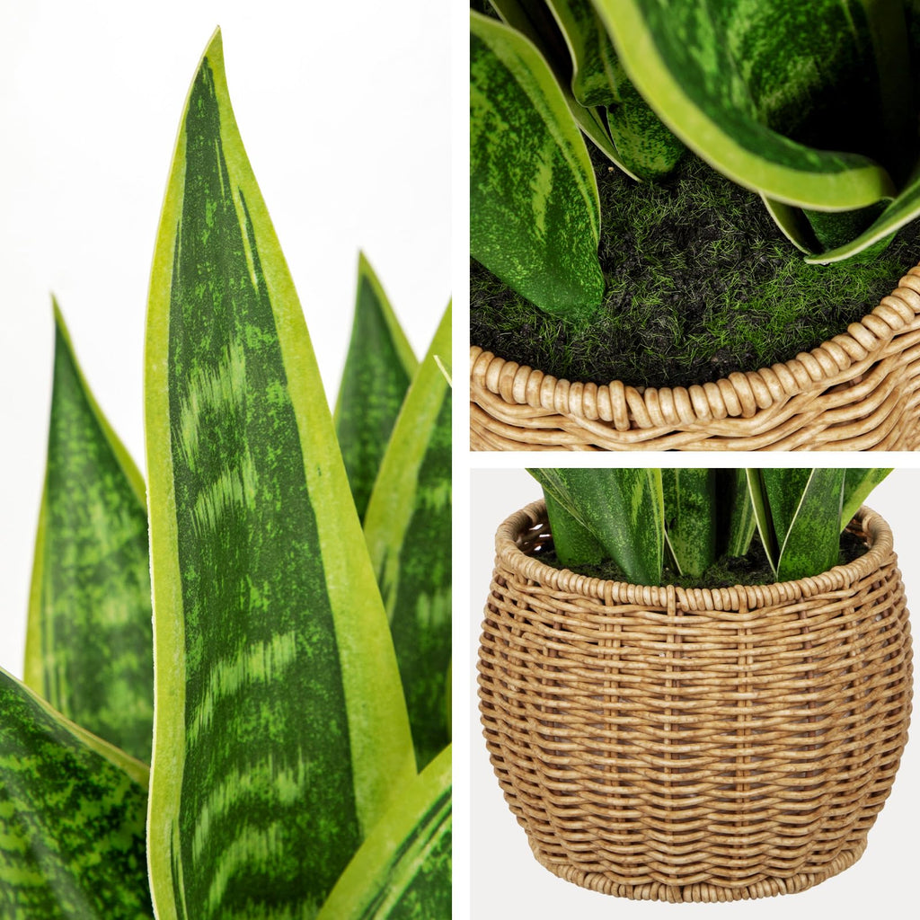 Artificial Snake Plant in Woven Basket 17" Faux Sansevieria Trifasciata Plants Fake Snake Plants Potted Room Indoor