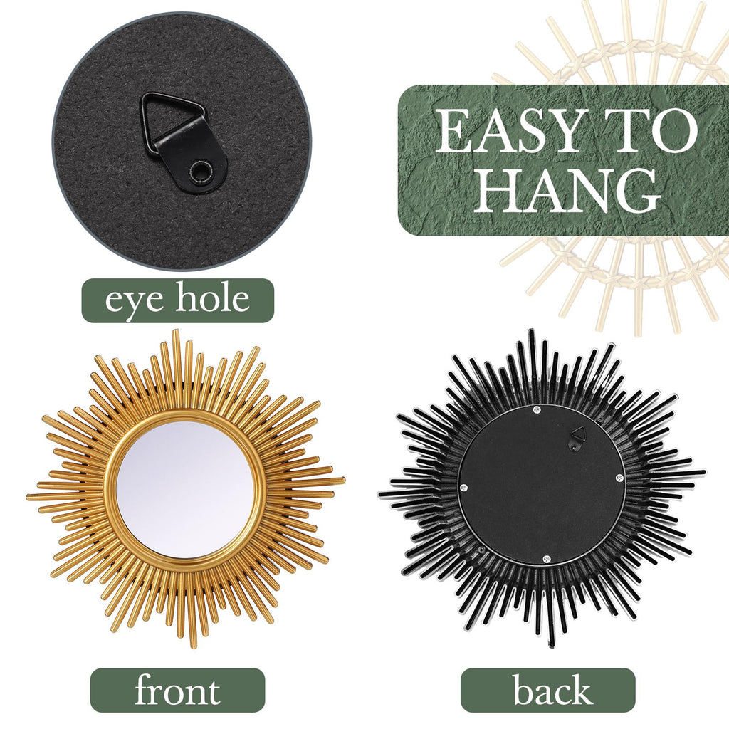 6 Pcs Sunburst Round Mirror for Wall Decor, Elegant, Gold
