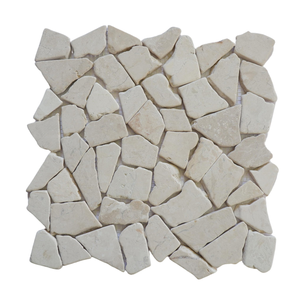 Alpen White Random Mosaic, Tumbled Stone Back Splash Tiles Walls, Shower and Bathroom Floors, and Outdoor Areas