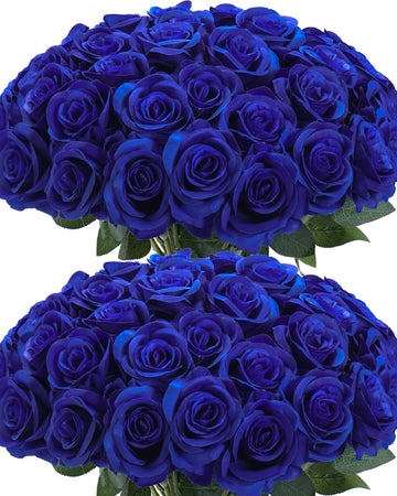 50pcs Artificial Silk Roses Flowers in Bulk, Royal Blue