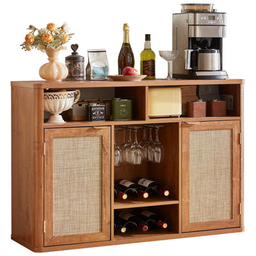 Rattan Wine Bar Cabinet with Storage, Tea Brown