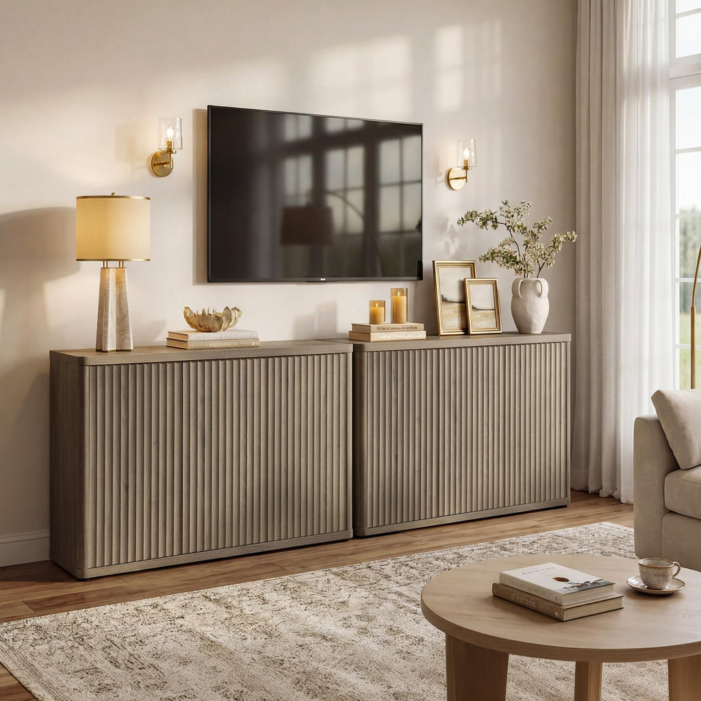 Buffet Cabinet with Storage Sideboard with 6 Doors Modern 93.2" Credenza Fluted Buffet Table Media Console Cabinet