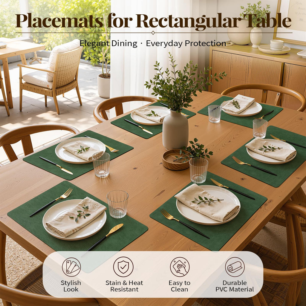 Vinyl Heat Resistant Placemats Set of 8, Forest Green