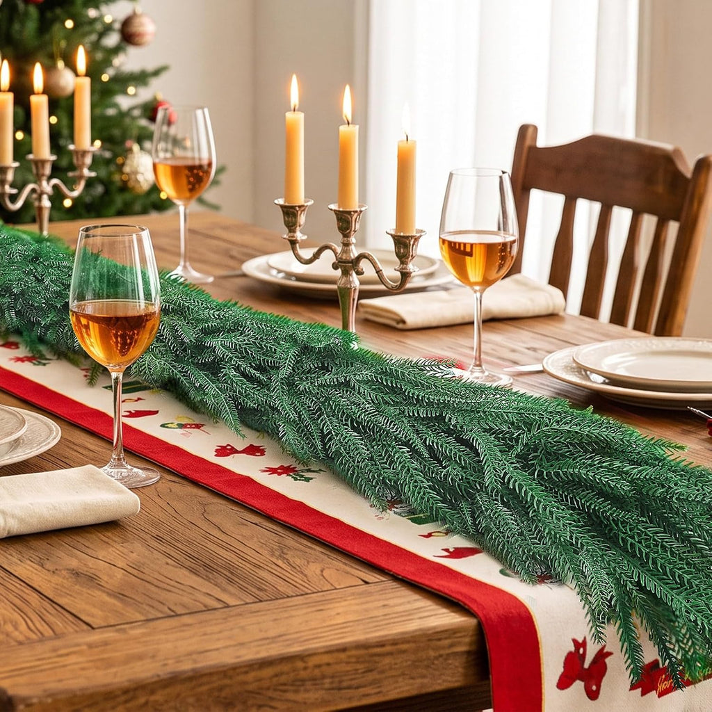9Ft 2Pcs Artificial Norfolk Pine Garland, Real Touch Faux Greenery for Fireplace Mantel Staircase Wall, Christmas