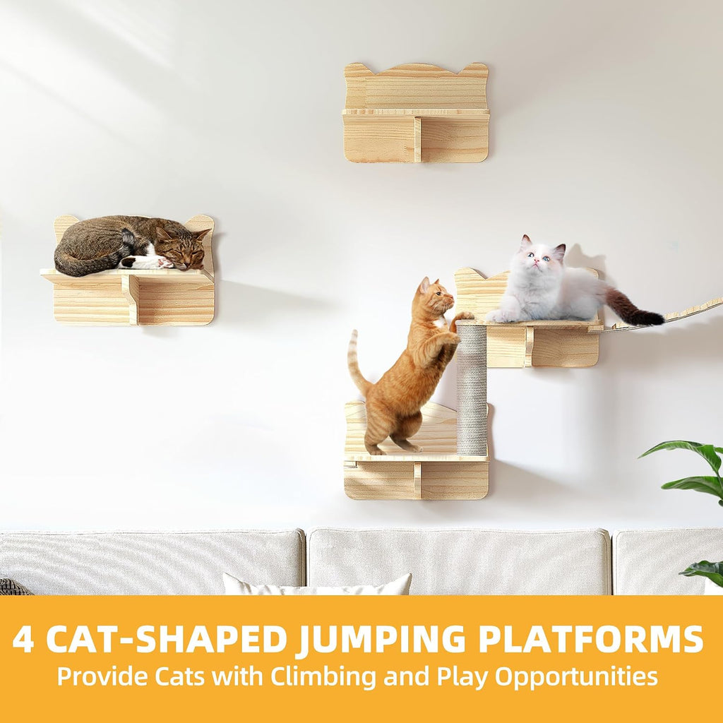 Cat Wall Shelves, 18-in-1 Cat Wall Furniture Set w/Tunnel & Bridge