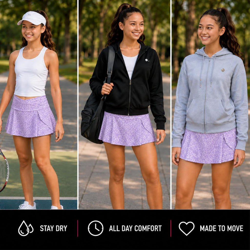 Girls 2 Pack Pleated Skort, Tennis Golf Skirt, Bike Short Lining