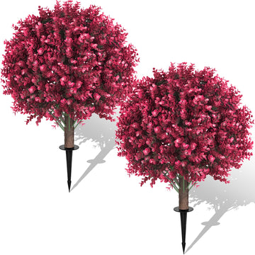 24" Artificial Eucalyptus Tree, Boxwood Topiaty Ball Bush with Spike 2PCS