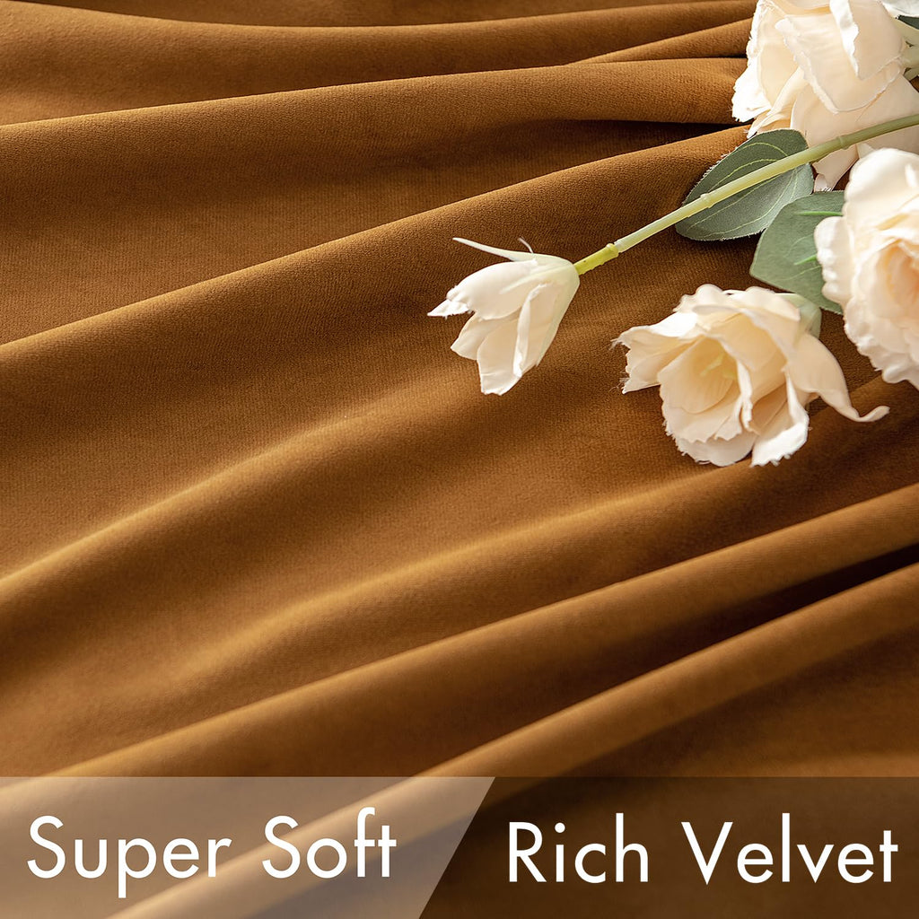Velvet Curtains 52x108 inches 2 Panels Gold Brown Blackout Curtains