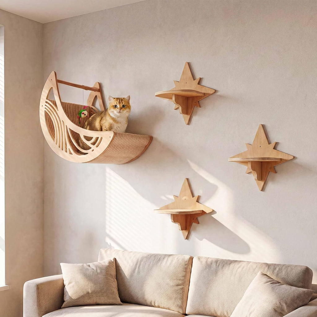Moon & Star Cat Wall Shelves, Modern Cat Wall Furniture for Indoor Cats