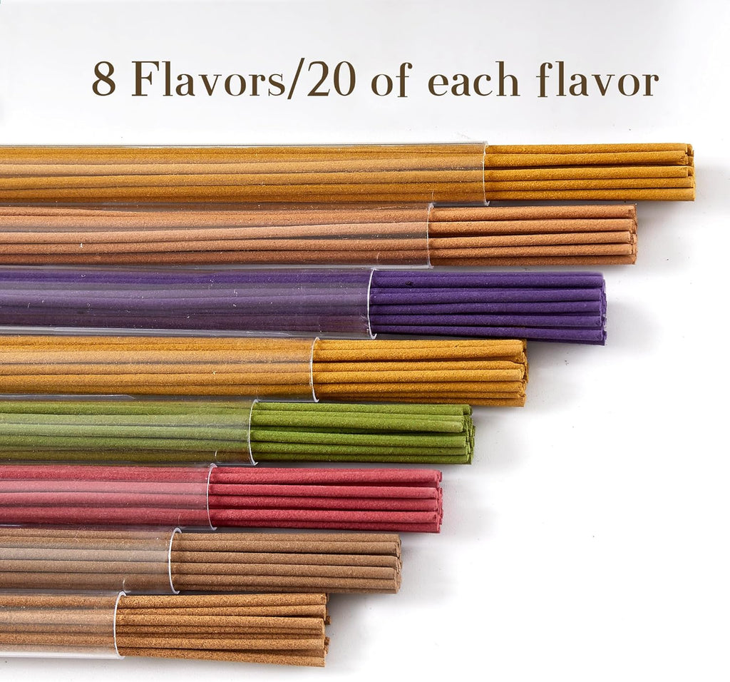 Premium Incense Sticks Variety Set, 160 Incense Sticks (8 Scents x 20), Handcrafted with Essential Oils, Long Burning - Set of 160