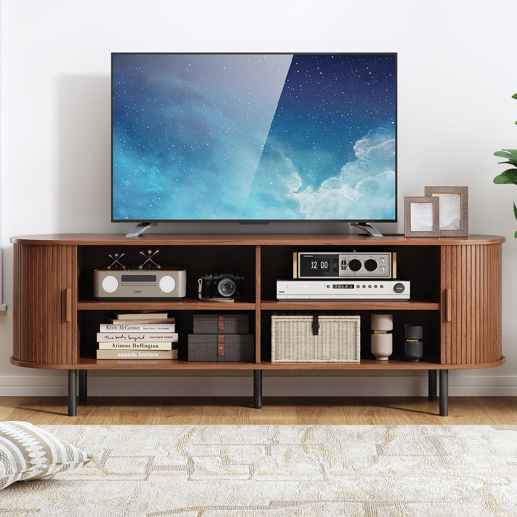 63" Mid Century Modern TV Stand with Sliding Doors for 65" TV