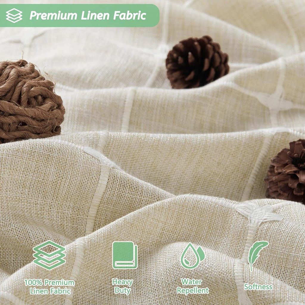 Linen Shower Curtain, Beige Boho Farmhouse Fabric Shower Curtains , Natural Waterproof Cloth Weighted Textured Modern