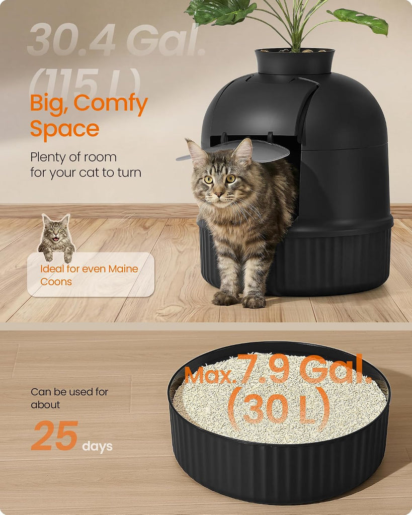 Cat Litter Box with Artificial Plant, Enclosed Hidden Litter Box