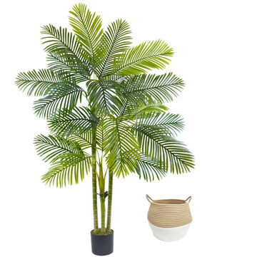 Artificial Palm Tree 7ft Fake Plant with Woven Basket
