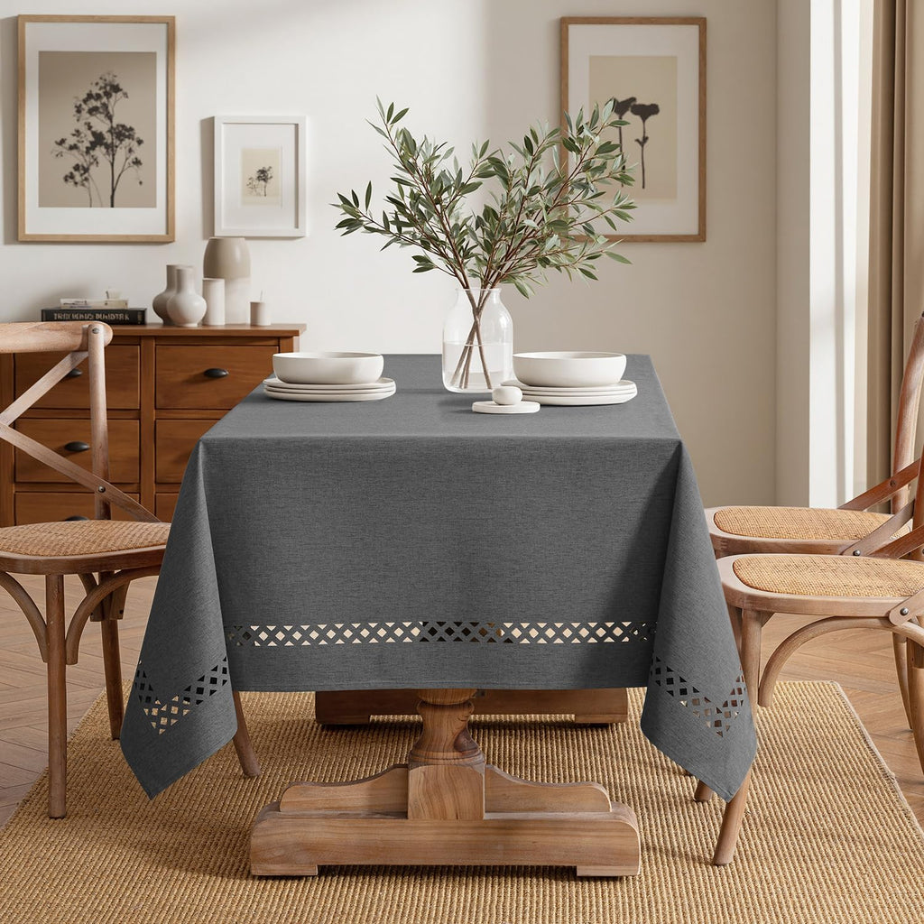 Grey Rectangle Tablecloth with Decorative Cutouts 52x70 Inch