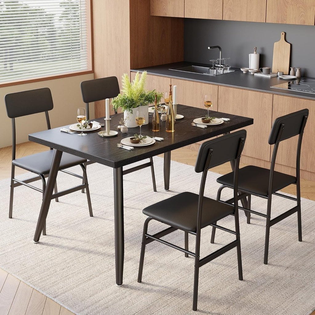 Dining Table Set for 4, Modern Kitchen Table with Chairs, Black