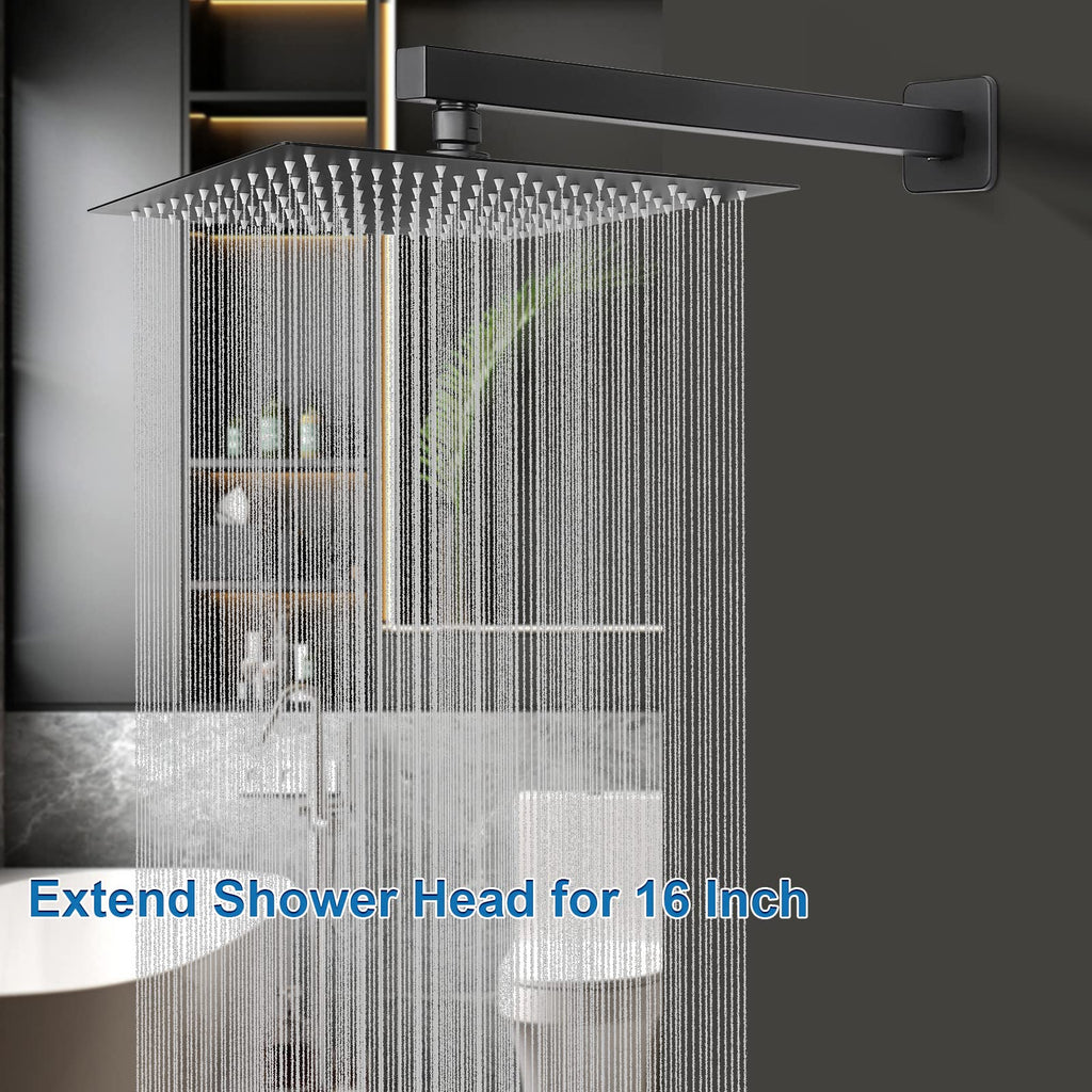 Shower Head with Extension Arm, High Pressure Square with ShowerArm, Stainless Steel Rainfall-Waterfall Full Body