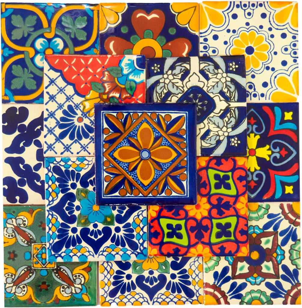 Mexican Talavera Tile Spanish Mediterranean Art Colorful 4"x4" Ceramic Hand Painted Mosaic , Wall, Mirror, Kitchen