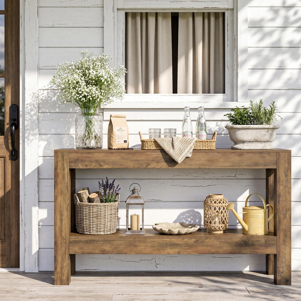 63-Inch Entryway Console Table, Long Farmhouse Narrow Sofa Table, Entry, Entrance, Foyer, Behind Couch with 2-Tier
