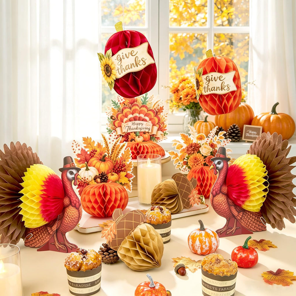 Fall Thanksgiving Decorations, Thanksgiving Table Centerpieces, Honeycomb Turkey Centerpieces Fall Pumpkin Hanging