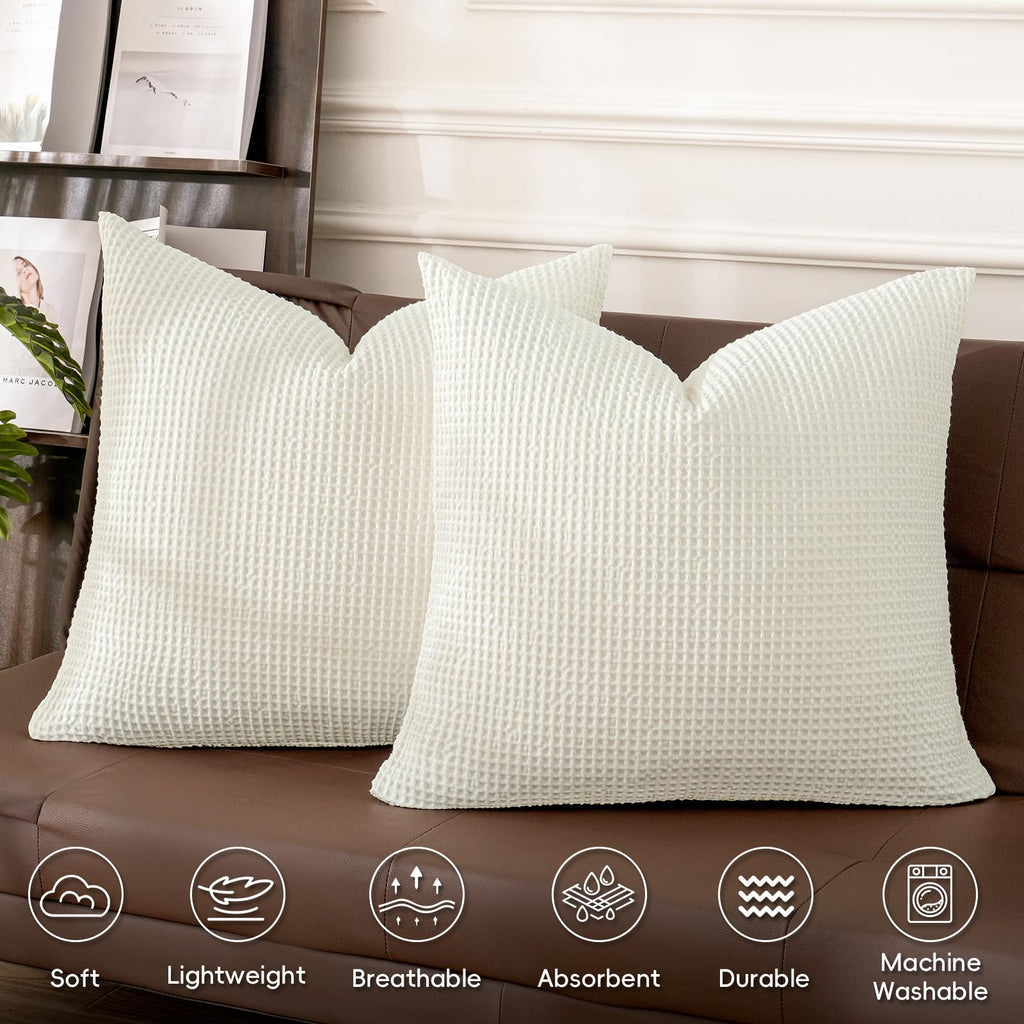 Cotton Waffle Euro Shams 26" x 26", Cream, No Insert