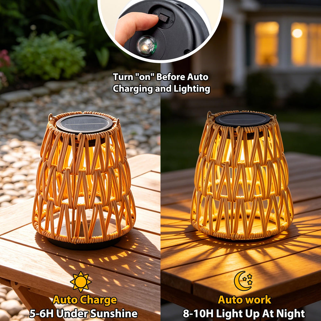 Solar Lanterns Outdoor Waterproof 2 Pack, Hanging Solar Boho Lights for Outside Tree, Decorative Rattan Outdoor