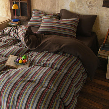 Retro Striped Duvet Cover Set Queen, 100% Muslin Cotton Vintage Colorful Stripes Pattern Printed Comforter Cover