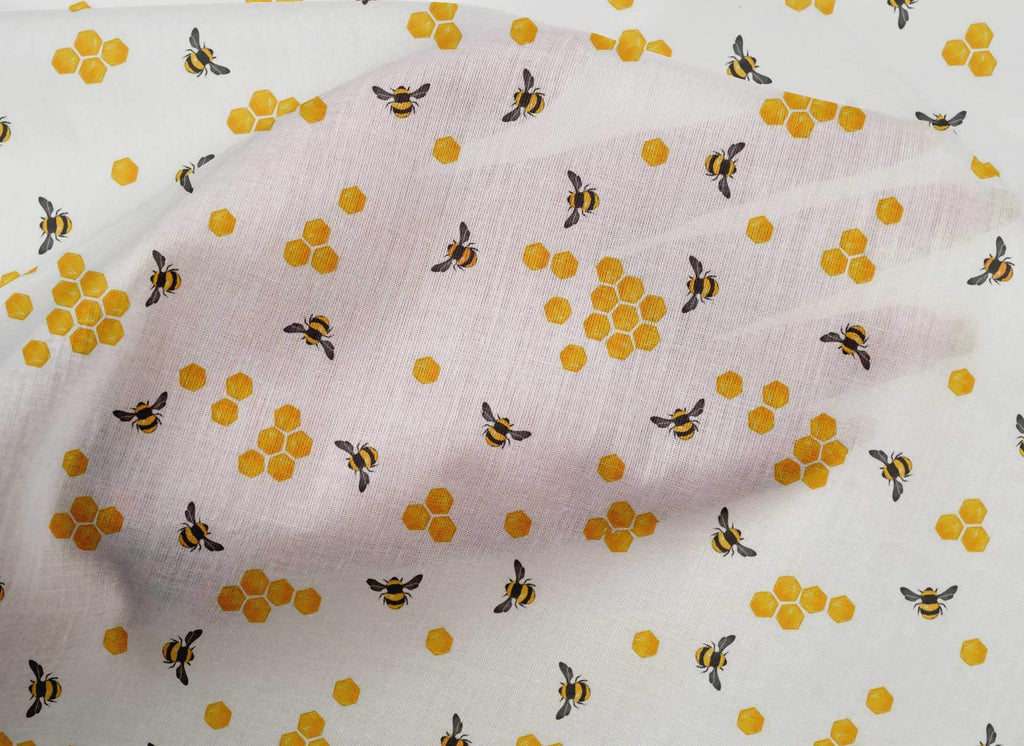 Cotton Poplin Fabric Honeycomb & Honey Bee Insect Printed Fabric 1 Yard 42 Inch Wide