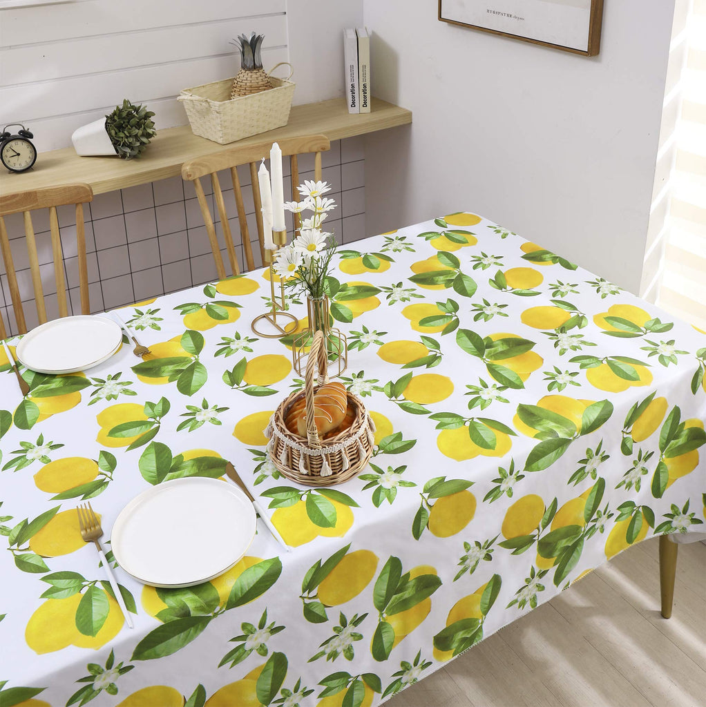 Vinyl Tablecloth with Flannel Backing, 60 x 102 Lemon Stain-Resistant Rectangle PVC Flannel Backed Table Cover