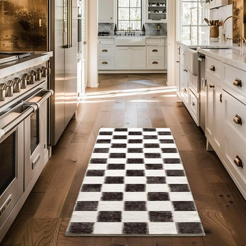 Checkered Plaid Area Rug 2x6, Soft Fuzzy Faux Wool Rugs Washable Anti Slip Rugs Long Runner Rug Carpet Bedroom Living