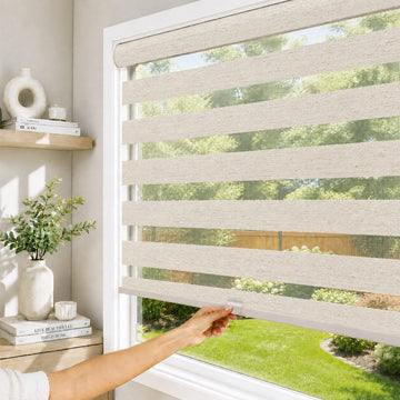 Zebra Blinds Cordless Window Shades, Dual Layer Light Filtering Roller Shades for Windows, Sheer Privacy Striped