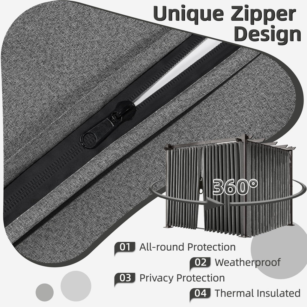 Waterproof Outdoor Curtains with Zipper 2 Panels Faux Linen Sun Blocking Blackout Privacy Patio Curtains Top & Bottom