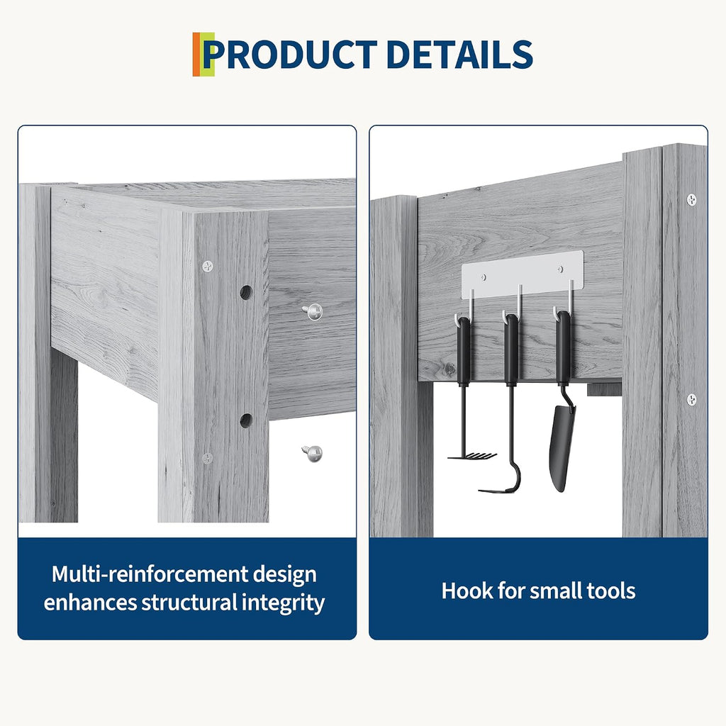 34"x18"x30" Raised Elevated Wooden Garden Planter Box | Reinforced Frame Built-in Hooks Drainage Holes & Matching