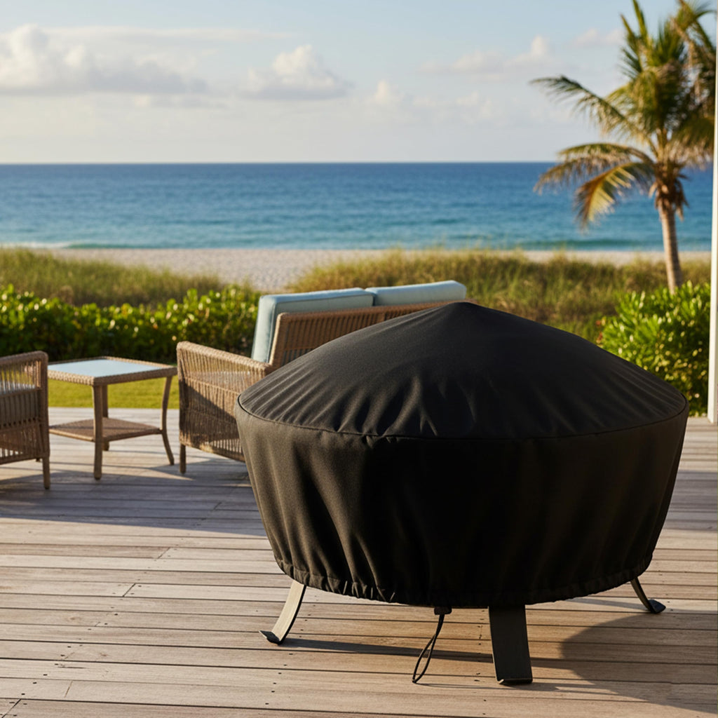 Heavy Duty Outdoor Fire Pit Cover, Round, Durable PVC, Black, 58"