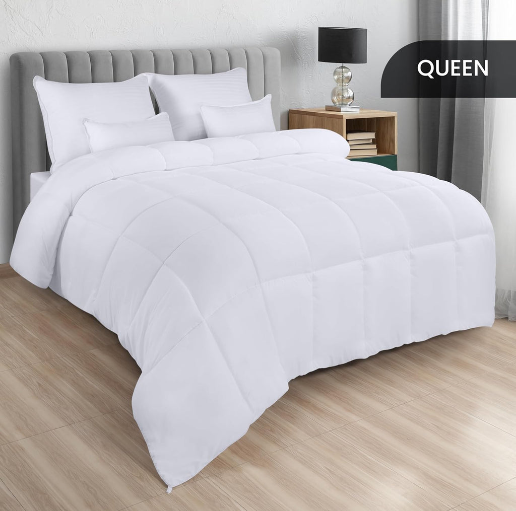 Comforters Queen, All Season Duvet Insert, Down Alternative Box Stitched Bed Comforter with Corner Tabs