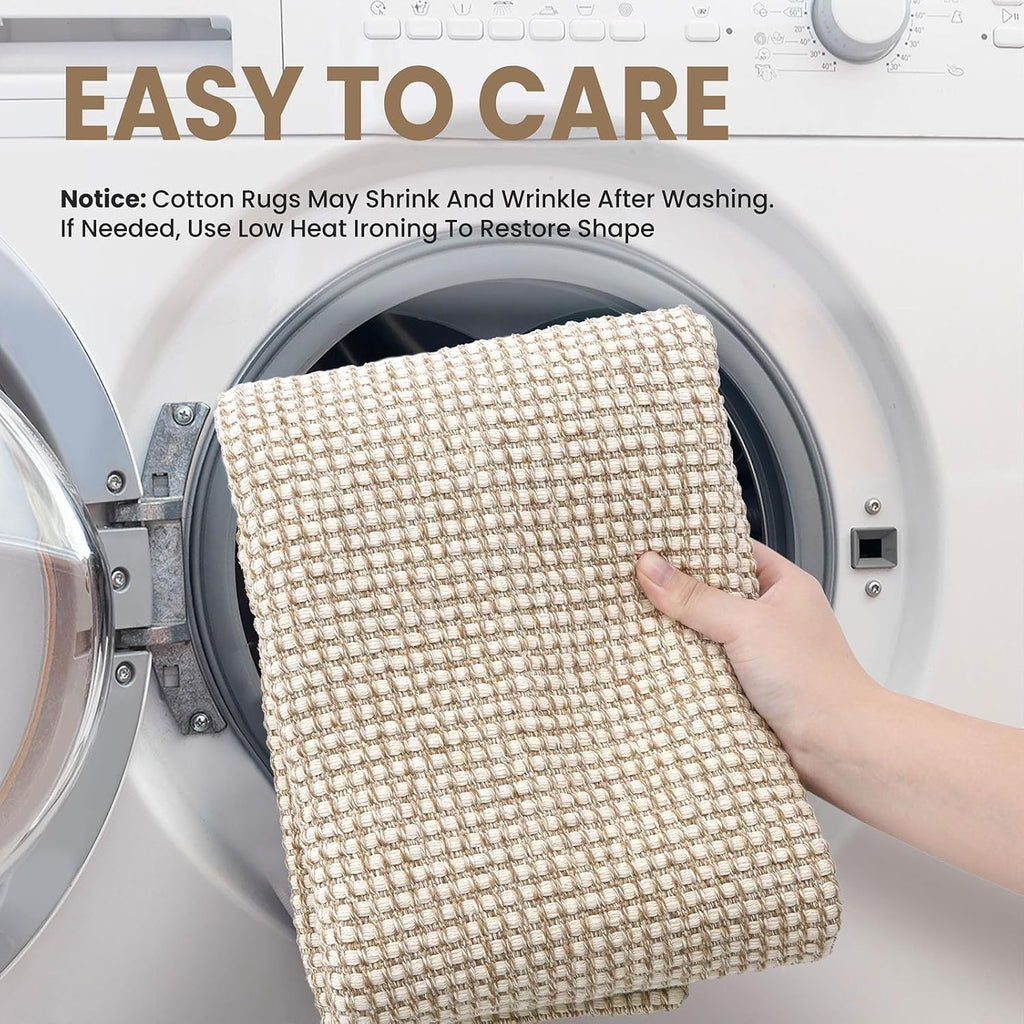 Woven Area Rug 2x3 Ft Washable Rugs Braided Non Slip Throw Rugs Door Mat Indoor Outdoor Entrance Small Cotton Woven