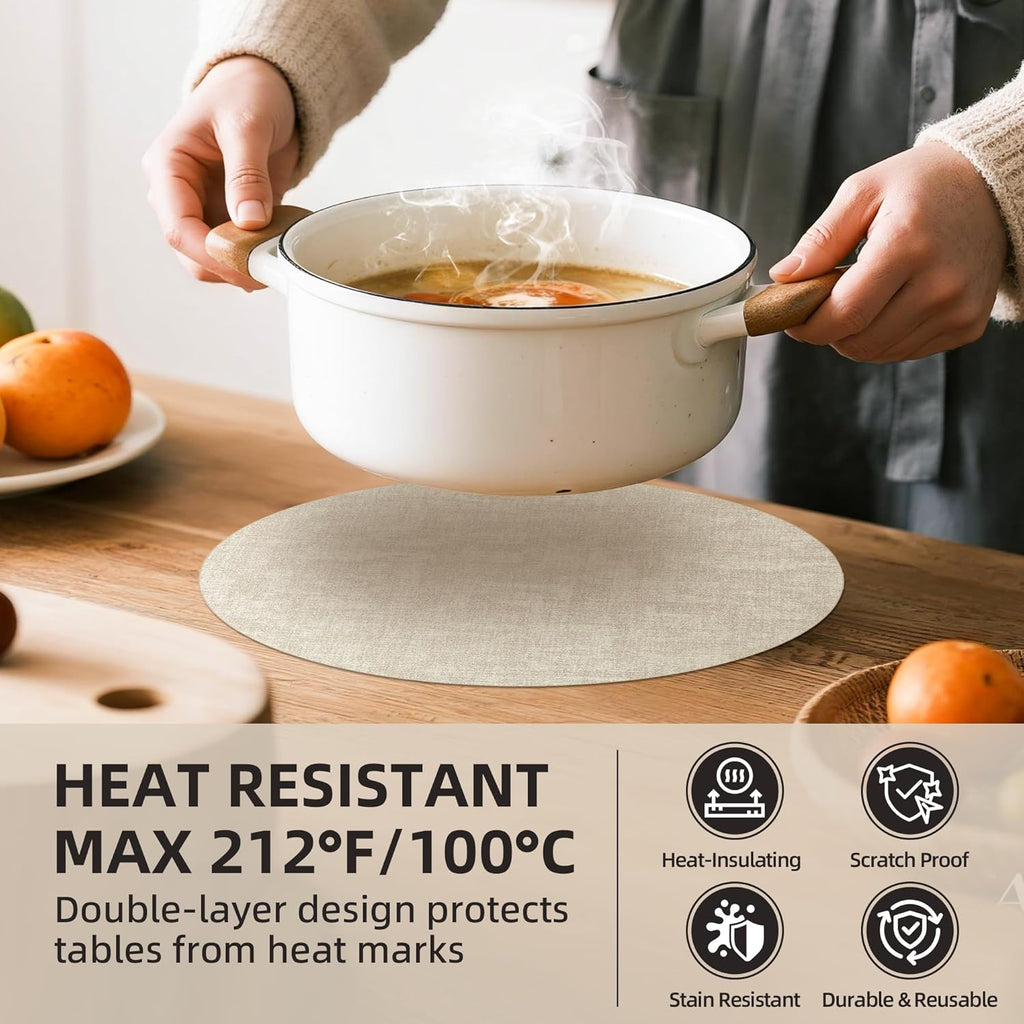 Placemats, 15 Inch Round Faux Leather Place Mats - Set of 6