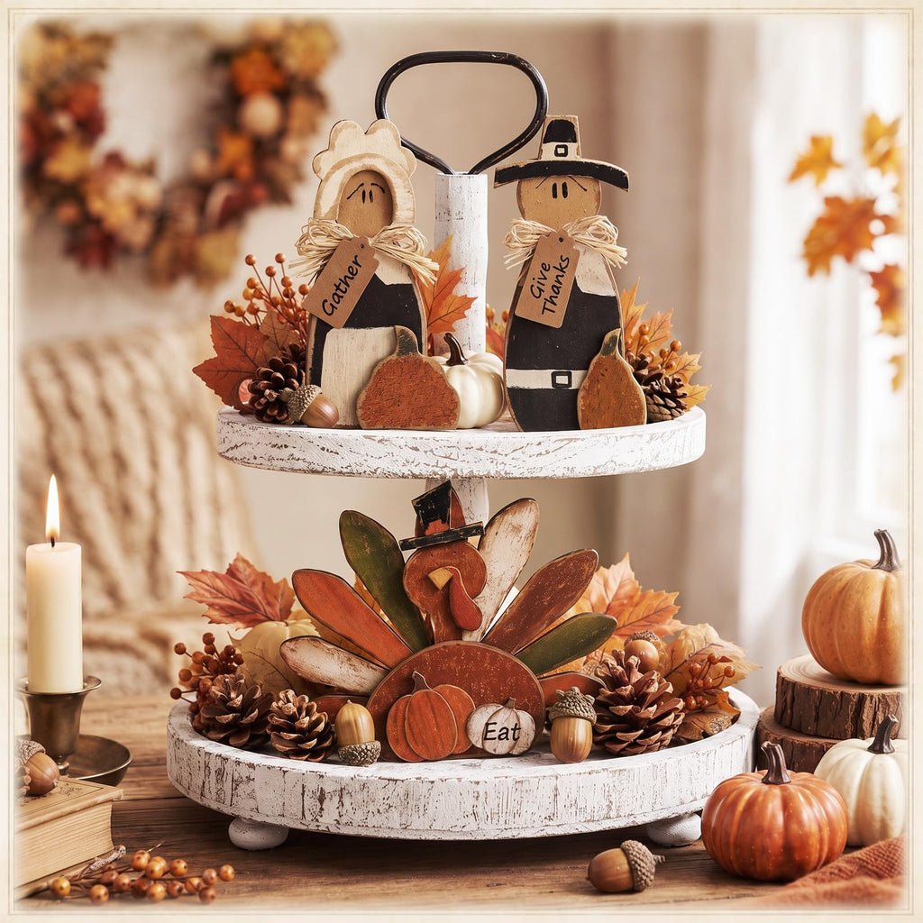 3 Pcs Thanksgiving Turkey Decorations Fall Pilgrim Table Signs